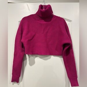 Fuchsia Ribbed Turtleneck Cropped Sweater